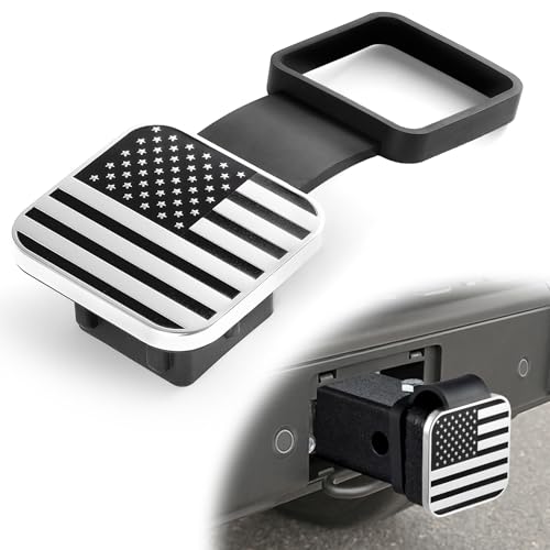 UYYE 2 Inch Rubber Trailer Hitch Cover, American Flag Rubber Hitch Tube Cover Plug Cap, Car Exterior Accessories Fits for Most Vehicles Hitch Receivers, Hitch Cover Tube Plug Cap (Silver-Black)