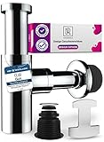 Design Siphon Waschbecken - Waschtisch Extra starke 304er Edelstahl Wände mit 750g Geruchsverschluss inkl. Dichtungen mit Reinigungsöffnung + Einbauanleitung an Abflussgarnitu