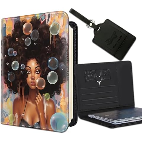 Passport Holder Women Wallet with Luggage Tag, Leather Passport Cover with RFID Blocking, Travel Accessories Multi Card Slot Passport Case for Men,African American Girl Cover