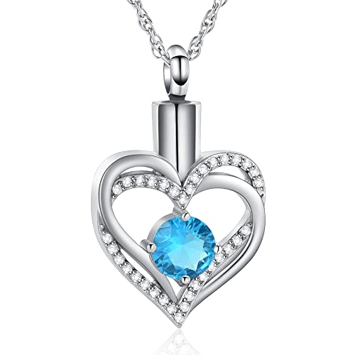Minicremation Cremation Urn Necklace for Ashes Cremation Jewelry Heart Urn Necklace for Women Girls Birthstone Memorial Jewelry Pendant for Ashes for Human Pet