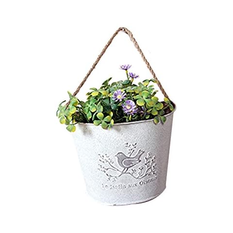 Watering Honey French Country Rustic White Shabby Chic Mini Metal Wall Hanging Planters Cover