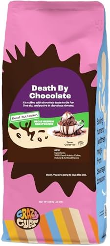 Crazy Cups Flavored Ground Decaf Chocolate Coffee, Decaffeinated Death By Chocolate Coffee in 10 oz Bag, For Brewing Flavored Hot or Iced (Pack of 1)