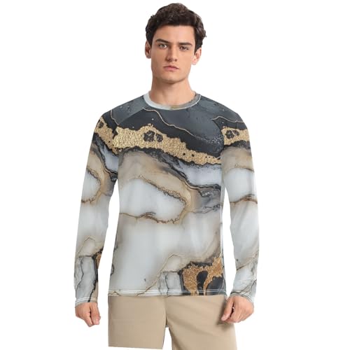 Marble White Black Shirts Summer UPF 50+ Loose Type Elasticity Mens Sun Shirts Protection Long Sleeve Water Fishing - Main Image