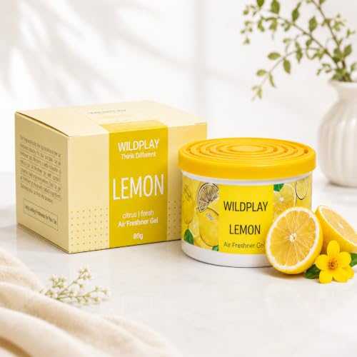 Image of Wildplay Lemon Car Gel Freshener 80g - Long Lasting Lemon Fragrance, Spill Proof Gel Air Freshener, Odor Eliminator, Dashboard Perfume for Fresh and Pleasant Car Interior