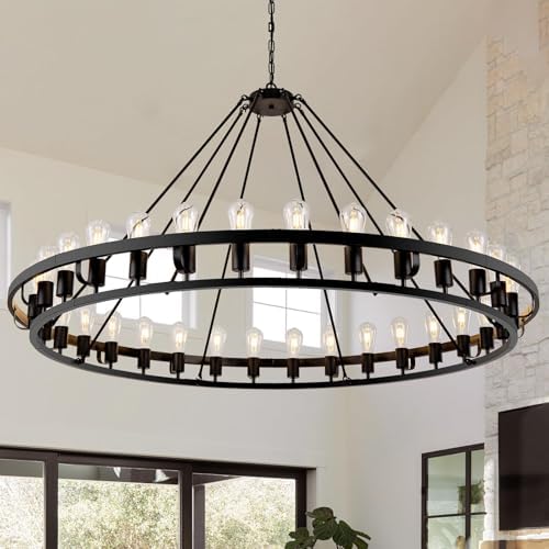 BOOMJOY Wagon Wheel Chandelier 32 Light, 56 Inch Black Wagon Whee...