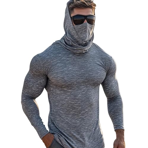 Hooded UPF 50 Long Sleeve Mens Hoodie with Mask Lightweight Dry Fit Rash Sun Shirt UV Protection Fishing Hoodies