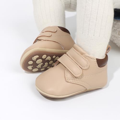Image of HsdsBebe Baby Boys Girls Pu Leather Hard Bottom Walking Sneakers Toddler Rubber Sole First Walkers Infant Cartoon Slippers Crib Shoes