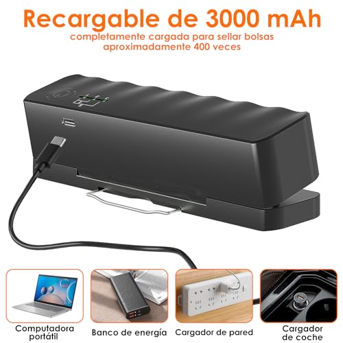 Miniatura 4 de Rawhui Mini Selladora Bolsas De Plastico, Con 5 Velocidades, Usb Recargable Mini Sellador De Bolsas, Maquina Termica Selladora, Termoselladora Para Bolsas De Virutas, Aperitivos,Frutas,Galletas