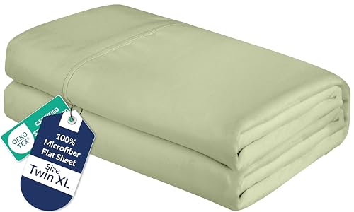 Image of Royale Linens Twin XL Flat Sheet - Ultra Soft Brushed 1800 Microfiber Flat Sheets Only - Wrinkle Free & Stain Resistant - Hotel Quality Top Sheet for Bed (Twin XL, Sage Green)