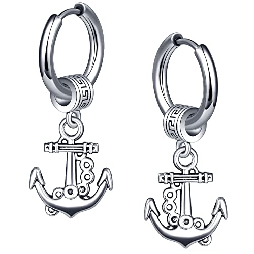 MicVivien Homme Femme Boucles d'oreilles Créole avec Pendante ailes d'angle/ancre/feuille d'érable Anneau d'oreille Pendentif Acier Inoxydable