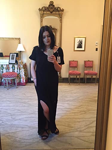 GRECERELLE Women's Casual Loose Pocket Long Dress Short Sleeve Split Maxi Dresses4