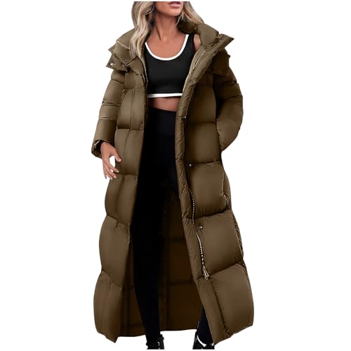 Chaqueta de plumón para mujer, larga, informal, chaqueta de invierno, gruesa, cálida, chaqueta acolchada de un solo color, chaqueta acolchada con capucha, chaqueta con capucha, chaqueta acolchada