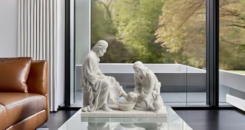 Estatua de Jesús Lavando los Pies de Resina Blanco Mármol miniatura 5