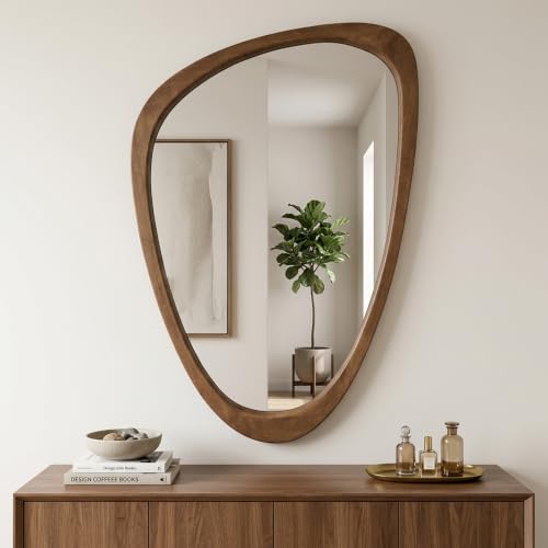 Image of Asymmetrical Irregular Solid Wood Framed Wall Mirror, 24 inchx36 inch