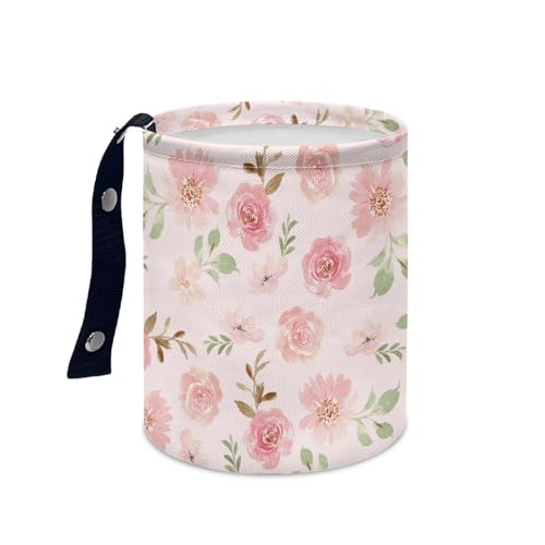 Image of Pink Cute Flower Car Garbage Bin Collapsible Hanging Portable Waterproof Waste Basket Car Accessories Interior for Car SUV Trucks