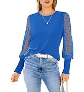 MIHOLL Womens Mesh Long Sleeve Shirts Casual Crew Neck Lace Polka Dot Blouses Puff Balloon Sleeve...