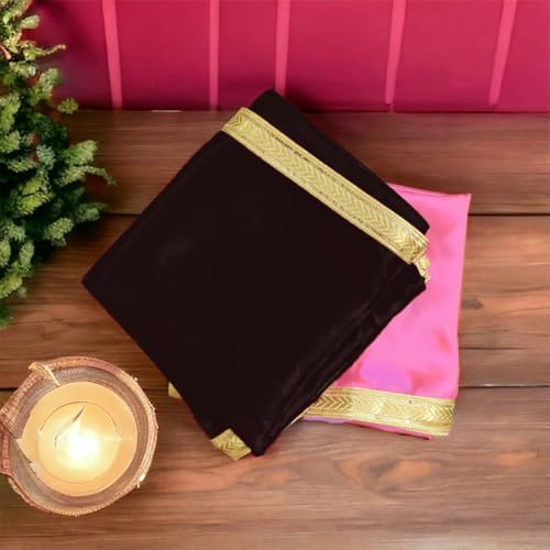 Image of RMCG Traders Pooja Cloth for Mandir, Pooja Mandir Kapda, Goddess Kali /Lakshmi /Saraswati Chowki Aasan, Decoration Cloth for Puja Ghar 1 Meter Each (Black & Pink)