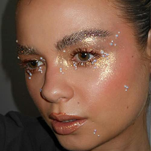 De'lanci Korean Eyeshadow, High Pigment Glitter Eyeshadow, Long Last Shimmer Gold Eyeshadow, Waterproof Sweat-Proof Metallic Eyeshadows, Sparkle Eye Shadow Eye Makeup, Vegan & Cruelty-Free, Gold White #TOP1