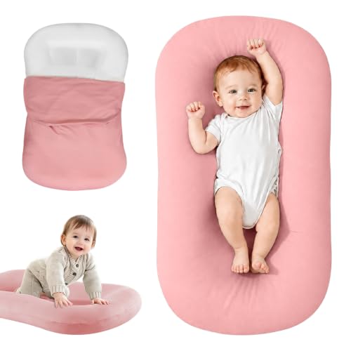Image of Saanerueen Infant Support Cushion for Newborn, Portable Tummy Time Mat | With Removable Pink Cover, Soft Breathable, Lightweight for Home and Travel, Supervised Use Only, Baby Essentials Gift