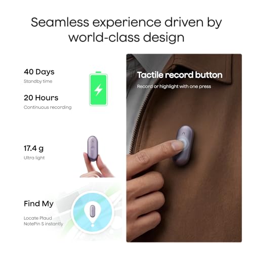 Image of Plaud NotePin S AI Voice Recorder, Wearable AI Notetaker, AI Transcribe & Summarize, Support 112 Languages, 64GB Audio Recorder for Meetings Interviews, Professionals, Teams, with 4 Accessories