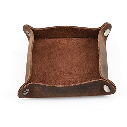 Hiram Organizador de almacenamiento de escritorio de piel auténtica, bandeja de valet para objetos pequeños, soporte para llaves, teléfono, cartera, monedas, joyas, gafas, diseño de enganche