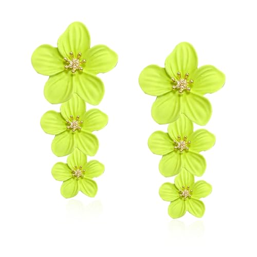 Just Follow Three Layer Flower Earrings for Women Boho Statement Flower Earrings Bohemian Flower Dangle Earrings Flower Jewelry Gift (Green)