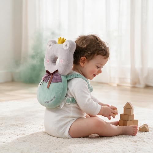 Image of Baby Head Protection Backpack - Soft Lightweight Fall Cushion for Toddlers During Crawling & Walking, Helps Ease Impact from Backward Tumbles(Green Frog)