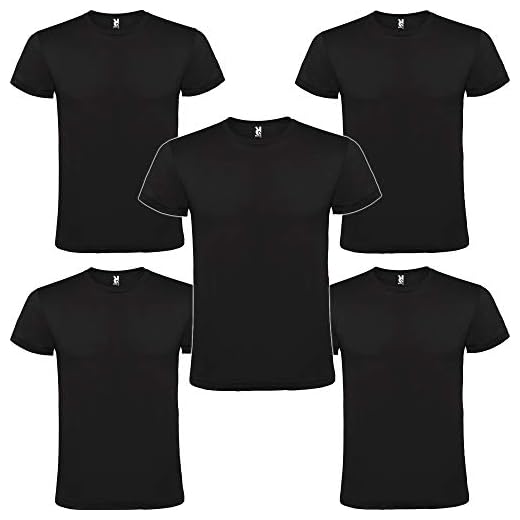 Camiseta Hombre Manga Corta | Pack 5 | Algodón | Cuello Redondo (Negro, XL)