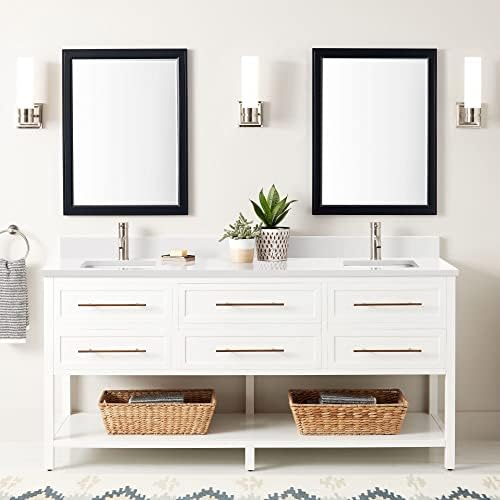 Signature Hardware 953332-72-RUMB-1 Robertson 72" Freestanding Mahogany Double Basin Vanity Set with Cabinet, Vanity Top, and Rectangular Undermount Sinks - Single Faucet Holes - Bright White/Arctic