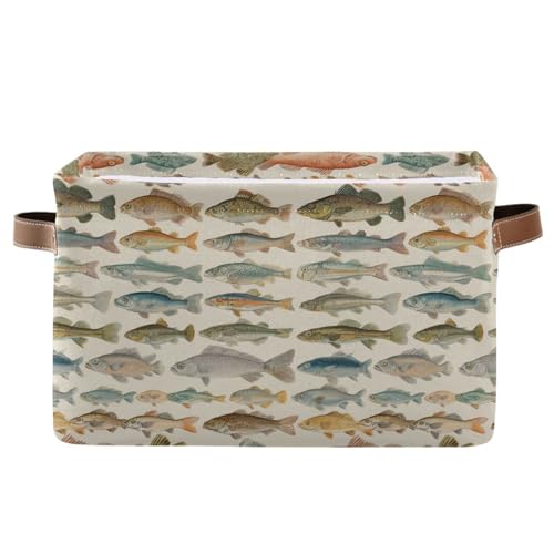 Image of Aslsiy Storage Basket Vintage Fishing Theme Nursery Bins Baby Canvas Box Clothes Shelf Basket Laundry Hampers 1 Pcs