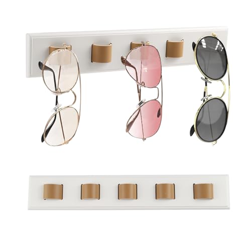 Gzsekken Sunglasses Organiser,Wall Mounted Sunglasses Holder,Wooden Sunglasses Rack Wall Display for Glasses,Hanging Your Multiple Eyeglasses, for Front Door Entryway Living Room Garage-white