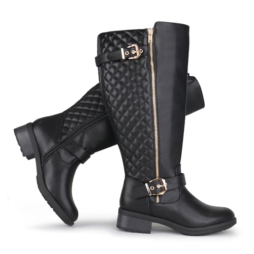 Women's Extra Wide Calf Knee High Riding Boots Retro Double Buckle Chic Style Fall Boots