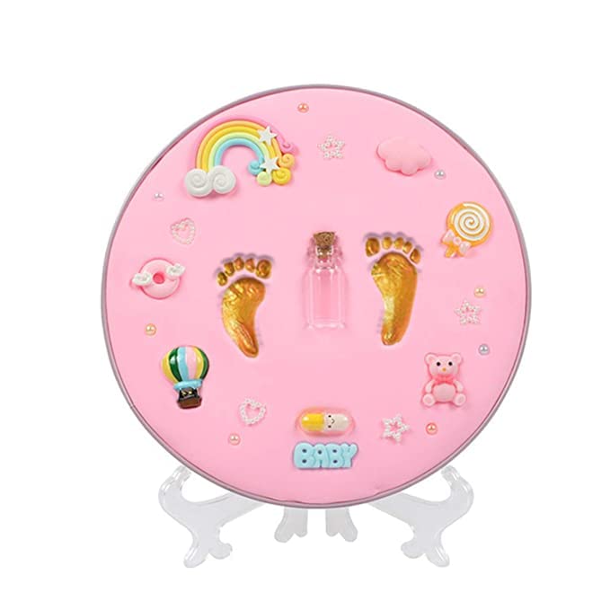 FYCAN Baby Hand Print Footprint Imprint Set DIY Baby Souvenirs Hundred Days Gift Hand And Foot Print Mold Impression Keepsake Ideal Baby Gift(Pink)
