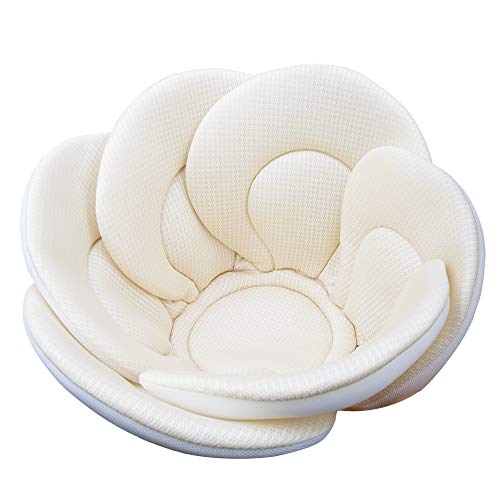 Image of Baby Bath Lotus Baby Sink Bath, COALA HOLA Ultra-Soft 3D Air Mesh Tencel Baby Bathtub Support for Newborns, 6 Petal Flower Baby Bath for Sink - Beige
