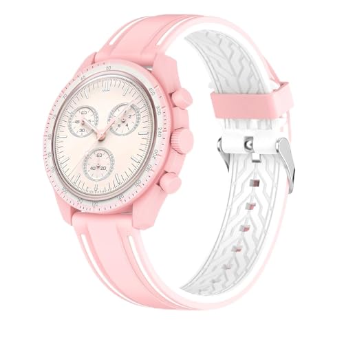 Wizvv Correa compatible con Omega Mercury Moonswatch, correa de repuesto de silicona suave de 20 mm para Omega X Swatch Moonswatch Speedmaster para mujeres y hombres, rosa, Clási