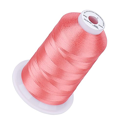 Image of Simthread 5500Yds /5000M 40WT Polyester Embroidery Thread Md Coral Pink S090 | High-yardage 5000M spool offers smooth feeding and stable 40WT polyester thread for home and commercial embroidery machines.