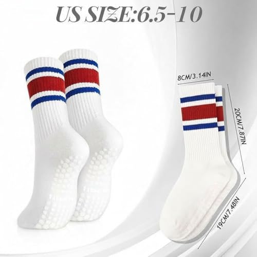 Image of Jspupifip 6 Pairs Cute Pilates Socks for Women Non Slip Yoga Socks with Grips for Barre Workout Athletic Hospital Simple Stripes