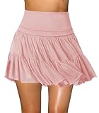 Hragc Women's Mini Pink Skirt Skort Flowy Pleated High Waisted Ruffle Large Tennis Skirts for Women Athletic Skater Golf with Shorts Pockets