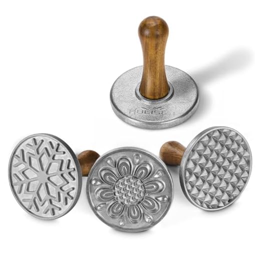 HULISEN Cookie Stamps Set of 4, Metal Cookie Press Mold with Wooden Handle, Decorating Supplies for DIY Baking, Cake, Pastry, Easy to Use, Gift Package