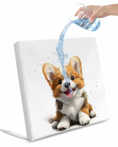 Hokiten Brown White Puppy Outdoor Cushion Chair Cover Set of 4 - Waterproof Couch Seat Covers, Modern Cute Watercolor Dog Cartoon Patio Furniture Protector Cushions Slipcovers for Sofa/RV, 20