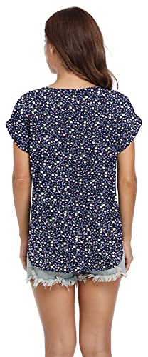 Viishow Summer Tops For Women Comfy Floral Print Round Neck Chiffon Short Sleeve Blouses,Sx F Navy Blue,Xx-Large #TOP4