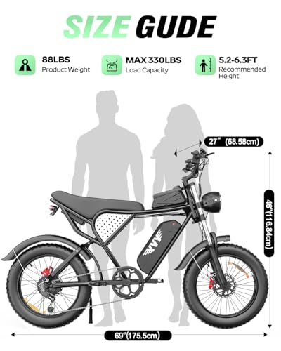 YVY Electric Bike for Adults 1500W Peak 20" Fat Tire All-Terrain E-Bike 70 Miles Electric Dirt Bike 48V 15.6AH Battery Tested to UL 2849 Powered Electric Bicycle - Image 6