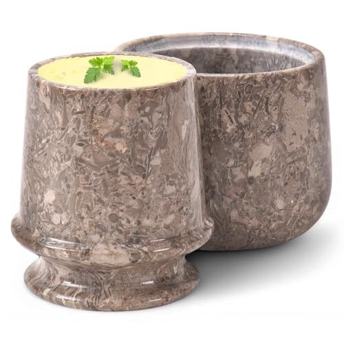 Earthen Crafts Marble Butter Keeper 4.25 Inch – Oceanic Water-Sealed Butter Crock with Lid, Counter Butter Storage Container Keeps Butter Soft & Spreadable, Kitchen Essential & Ideal Mother’s Day Gift