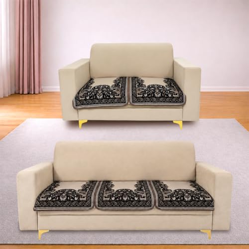 Image of Homerz Premium 'Maharaja Paradise Series' Sofa Cover | Net Fabric Sofa Cover | Washable, Anti-Dust Backed & Wrinkle Resistant Cover (Beige Empress, 5 (3+2) Seater, Only Seat Cover)