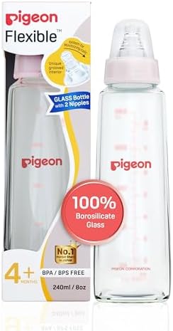 Pigeon Glass Feeding Bottle 240 ML | Japan's No. 1 Brand | Baby Feeding Bottle for New Born | BPA Free | Natural Feeding Bottle | Baby Bottles for Milk