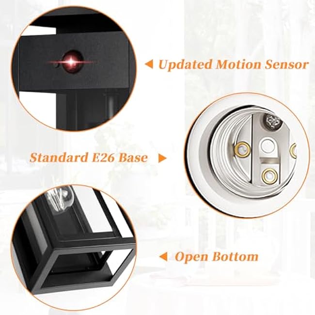 15 Motion Sensor Outdoor Wall Lights, 2 Pack Large Dusk to Dawn Outdoor Lights, 3 Lighting Modes Waterproof Anti-Rust Wall Sconces, Exterior Lighting Fixtures for Front Door, Porch, Garage