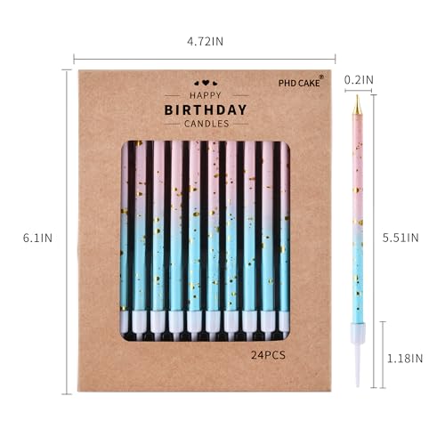 Image of PHD CAKE Pink Blue Gold Long Thin Birthday Candles, Cake Candles, Birthday Parties, Wedding Decorations, Party Candles