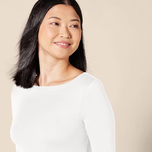 Image of Amazon Essentials Women's Slim-Fit 3 /4 Sleeve Boat Neck Cotton Modal Micro Rib T-Shirt