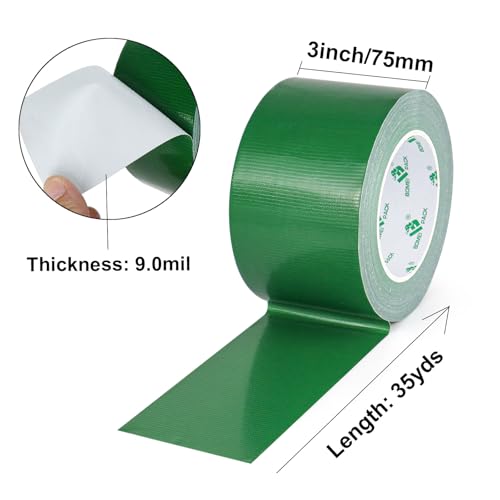 Image of BOMEI PACK 3 Inch Green Duct Tape Waterproof,Heavy Duty,3 Inch x 35 Yards,9 Mil Industrial Grade Yellow Duct,No Residue,Strong,Flexible and All Weather,Professional for Indoor & Outdoor Use