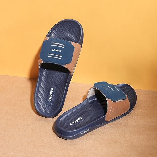 Image of CHUPPS Mi Ace Orange Navy Drift Orthopedic Slippers | Soft Footpharma Footbed | Breathable Ventilation Holes | Lightweight Flip Flops | Anti-Skid Chappals for Everyday For Mens